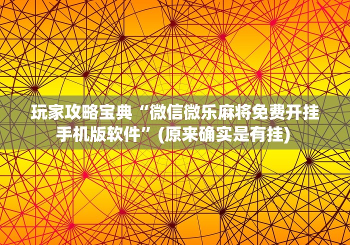 玩家攻略宝典“微信微乐麻将免费开挂手机版软件”(原来确实是有挂) 